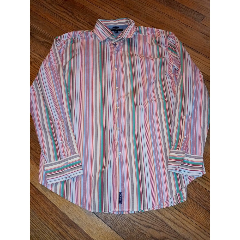 Tommy Hilfiger Jeans Mens XL Mult Colored Striped Long Sleeve Button up Shirt